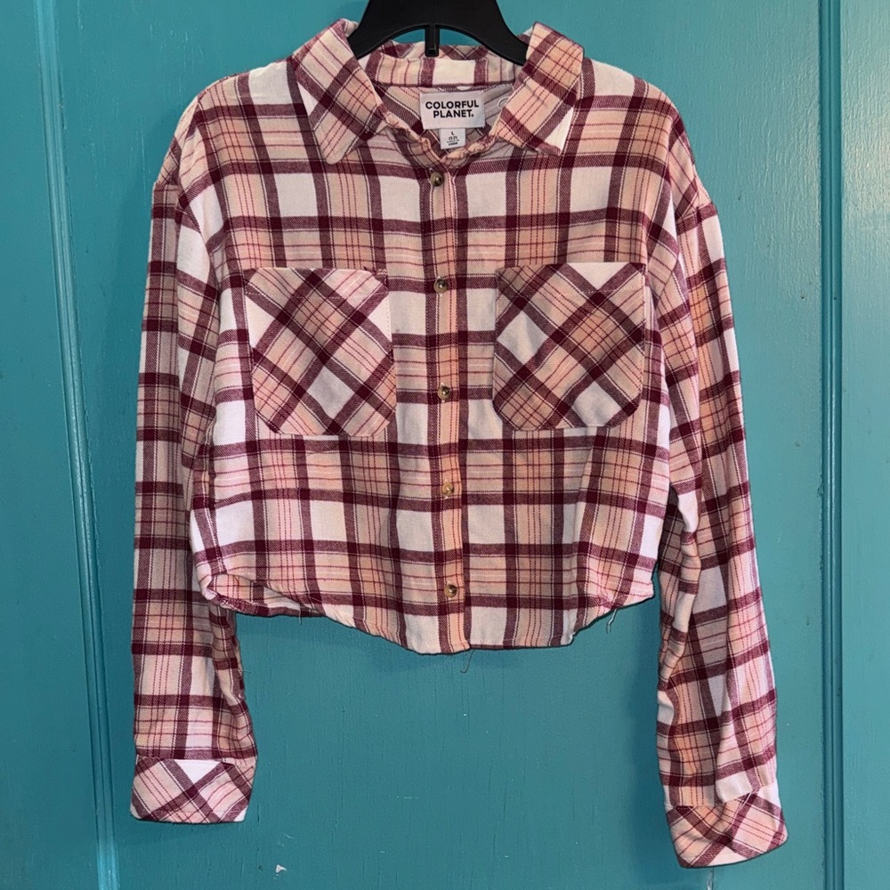 Colorful Planet Kids Plaid Button Down Shirt - Red and White